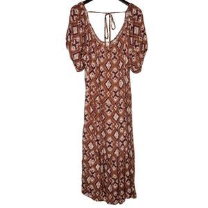 Knox Rose Boho Midi Tiered Paisley Dress Size XXL Prairie Puff Sleeves